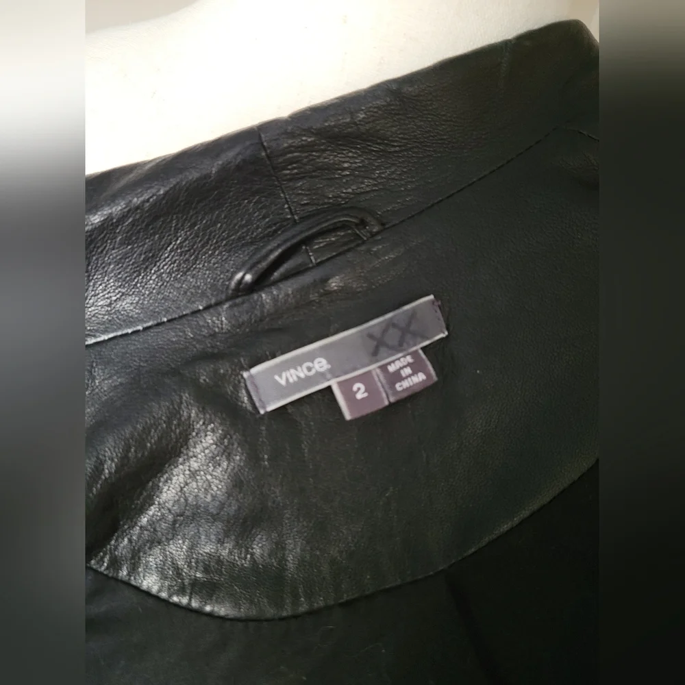 Vince Black Leather Blazer Jacket Size 2 - Picture 6 of 7